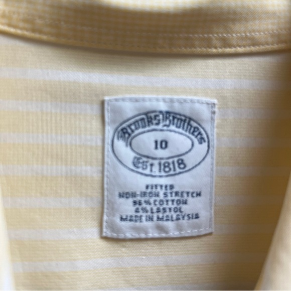 Brooks Brothers Cotton 3/4 cuffed sleeve yellow white stripe Sz 10 - Picture 7 of 9